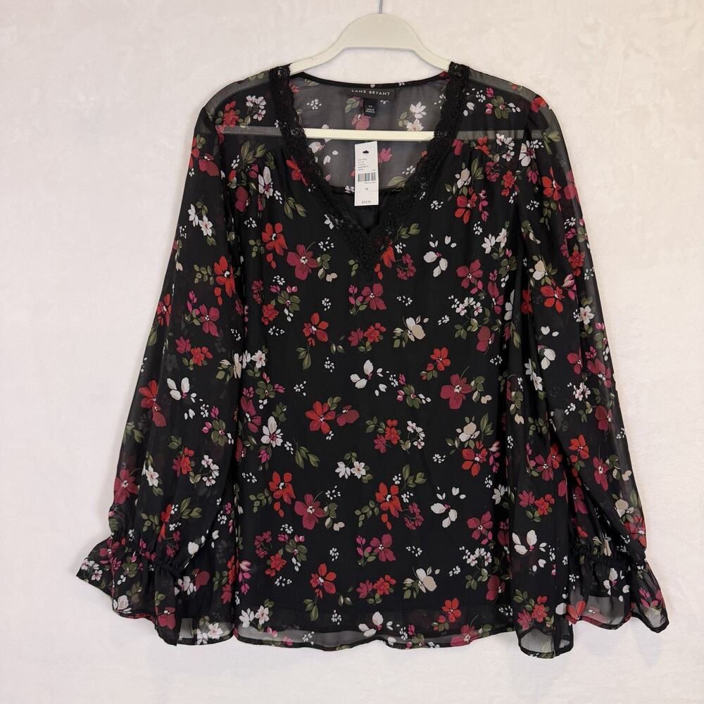 New Lane Bryant Multicolor Floral Print Sheer Lined Top Blouse Plus Sz 16